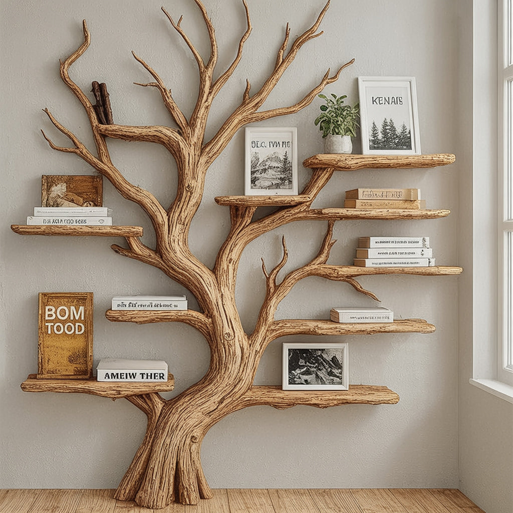 Rustikales Baum-Bücherregal aus Holz – Ast-Design fürs Wohnzimmer