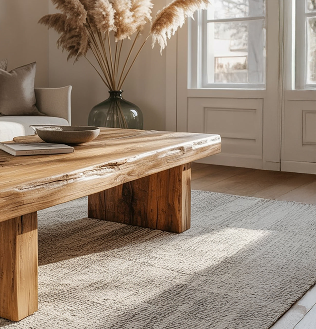 Massivholz Couchtisch mit Baumkante – Rustikaler Landhausstil