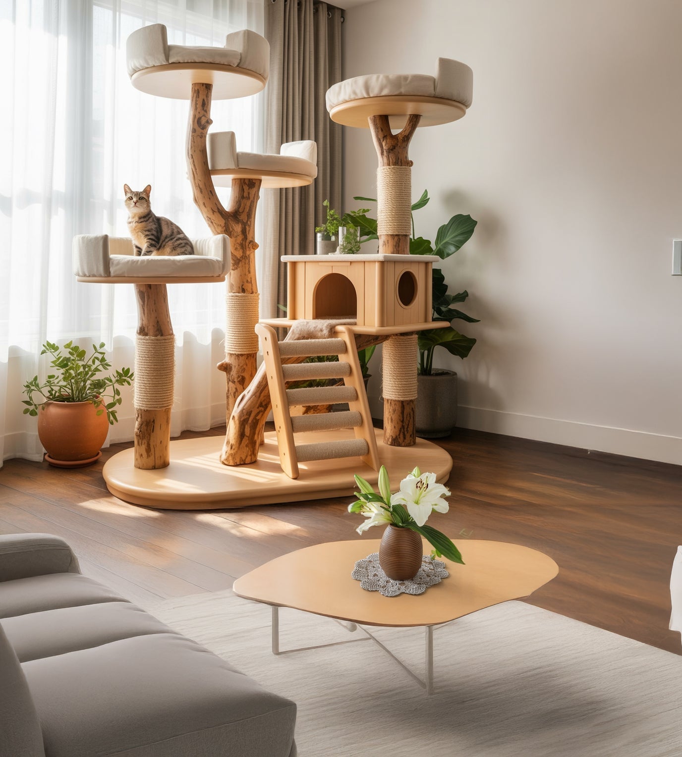 Katzenbaum aus echten Ästen und Weide – perfekt für minimalistische Wohnungen