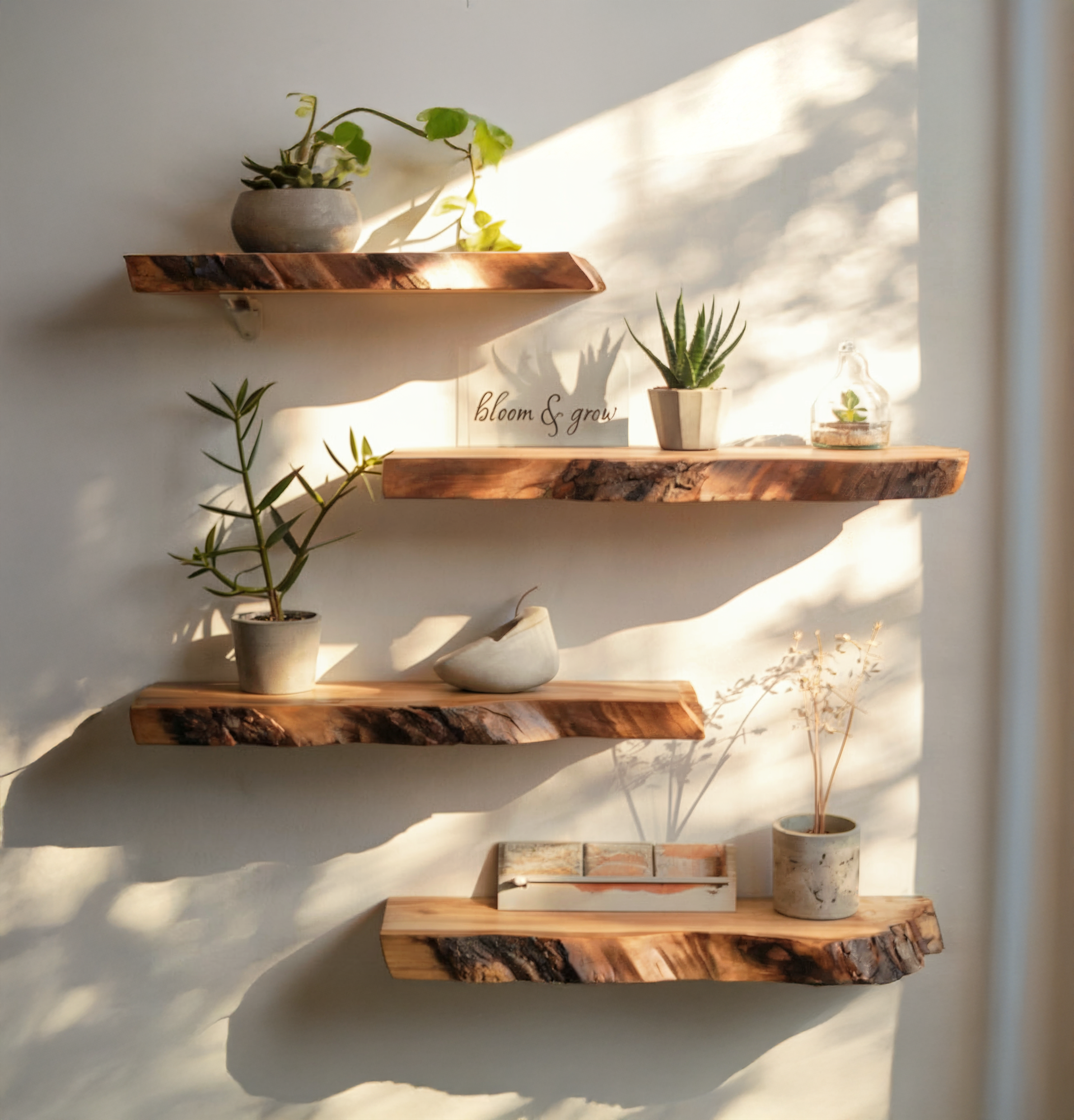 Teak Wurzelholz Schweberegal – Rustikales Regal für Pflanzen, Bücher & Deko