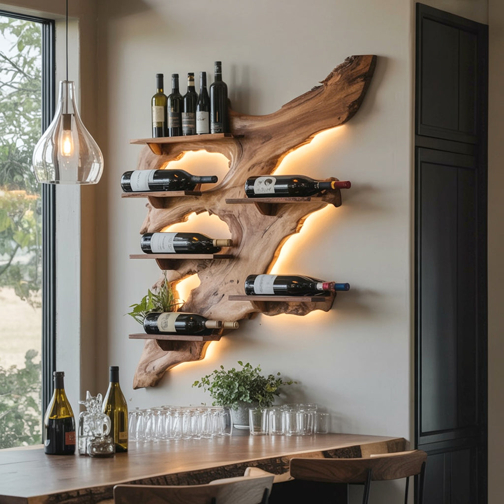 Handgefertigtes Mid-Century Weinregal aus Massivholz für Küche oder Bar