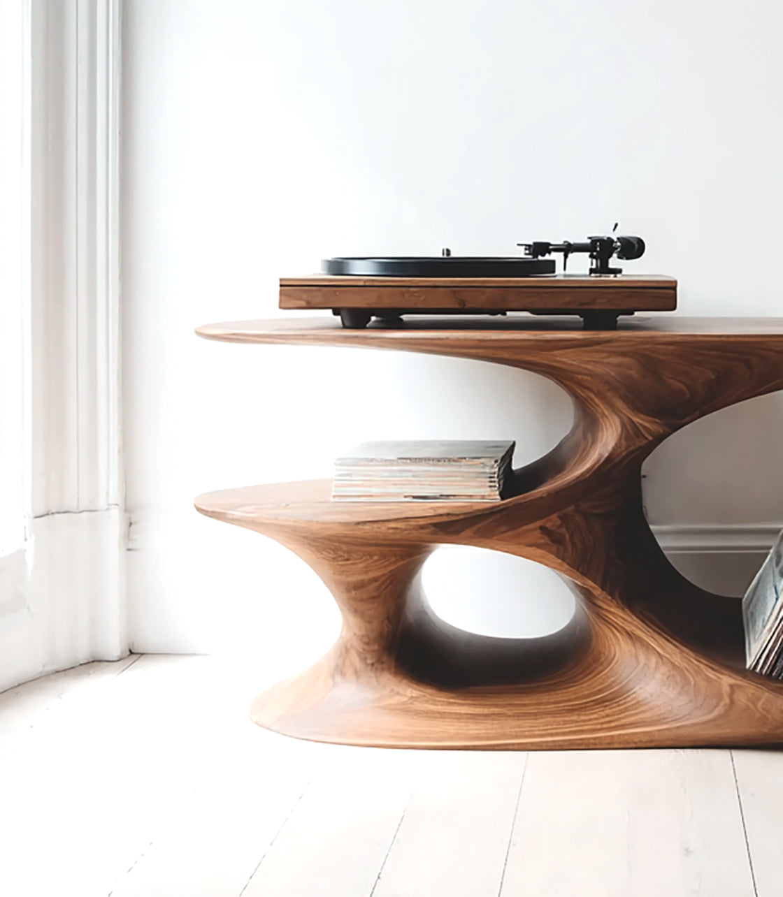 Massiver Holz-Plattenspielerständer – rustikales Farmhouse-Möbel mit Stauraum