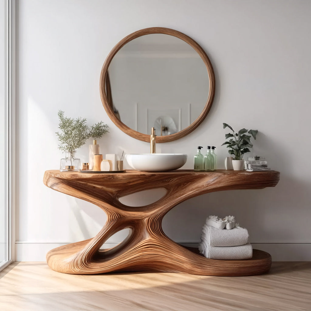 Handgefertigter Eck-Badezimmer-Unterschrank – rustikaler Single-Sink Schrank mit Ablage