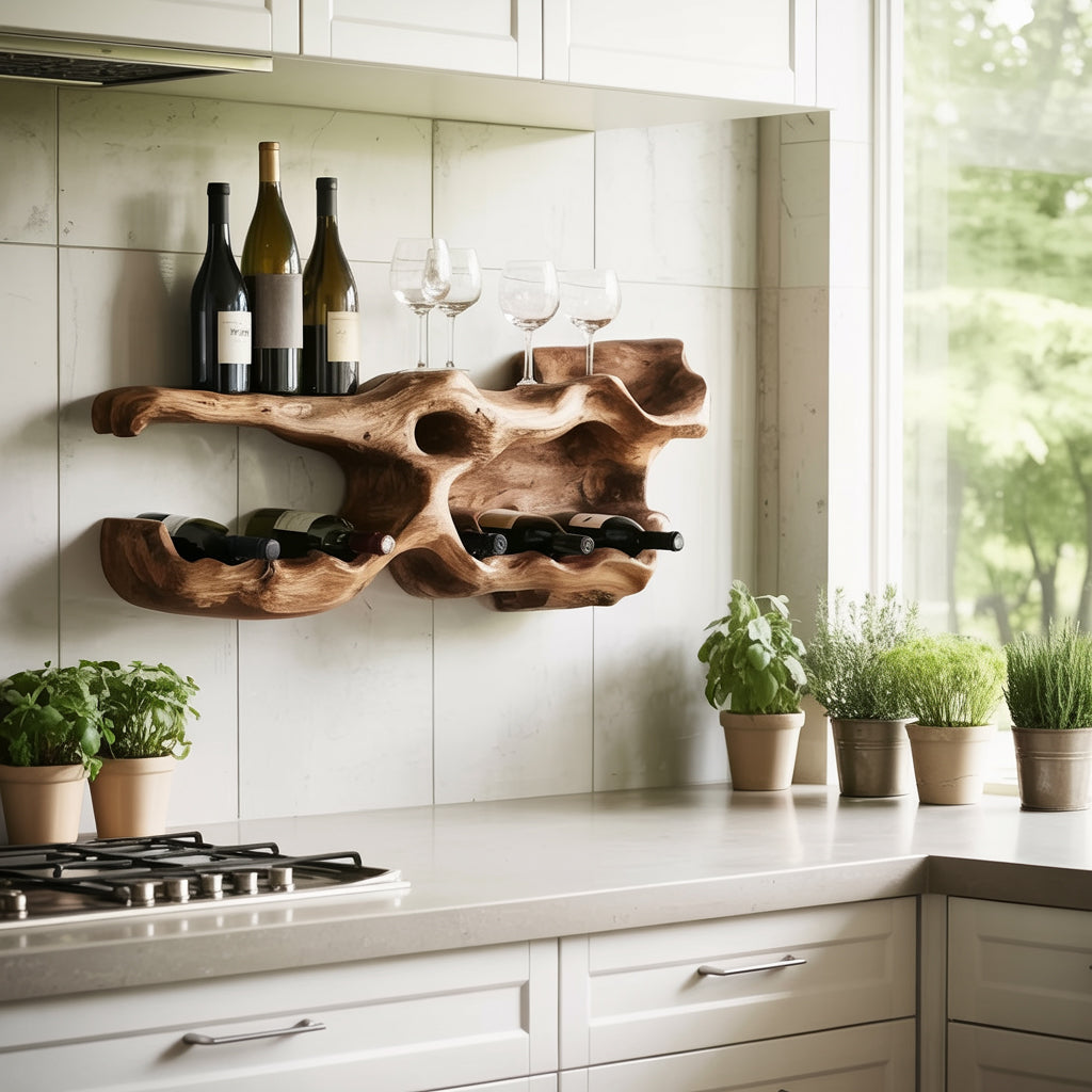 Handgefertigtes Massivholz-Weinregal – rustikaler Halter für Küche & Bar