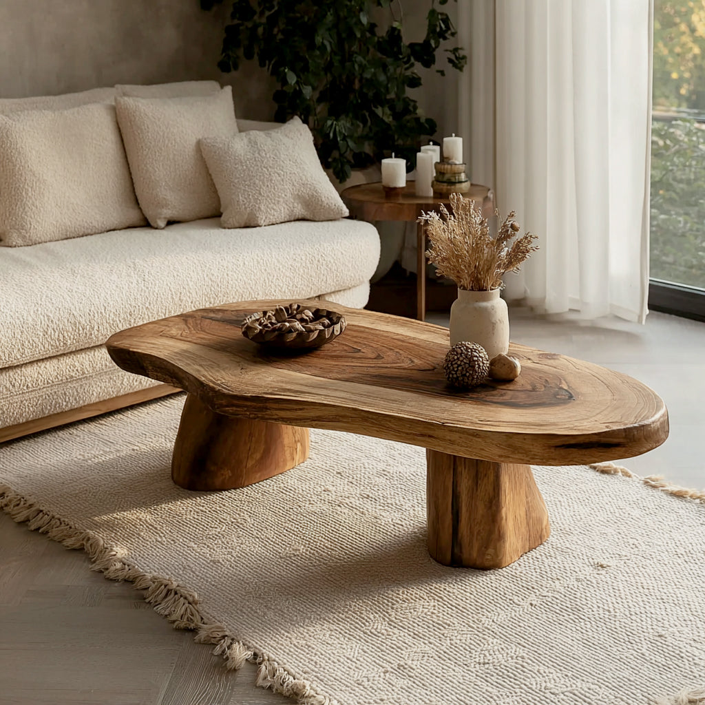 Handgefertigter Massivholz-Couchtisch mit Baumkante – modernes Wohnzimmer-Highlight
