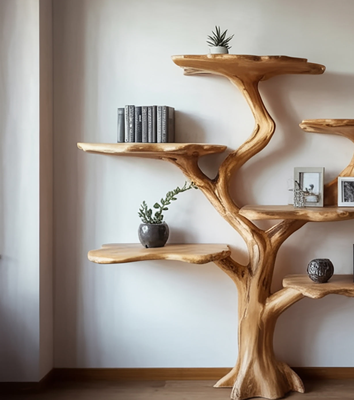 Bücherregal aus Massivholz in Baumform – Vintage-Holzdeko fürs Zuhause