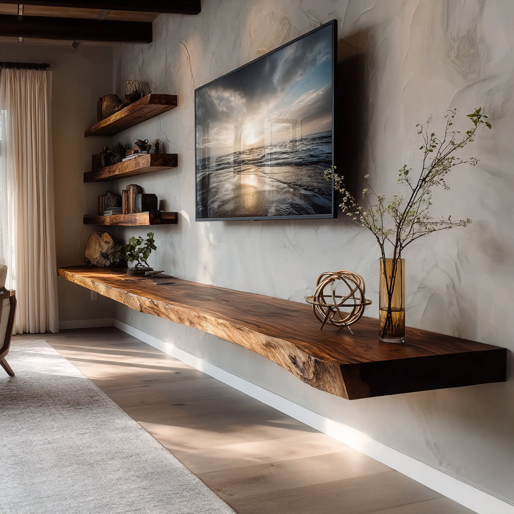 Rustikaler Baumkanten-TV-Schrank – Walnuss Massivholz & handgefertigt