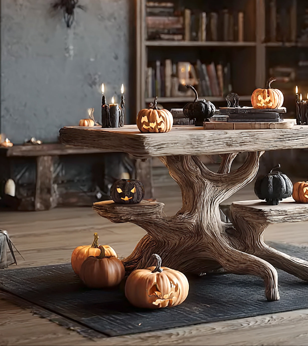 Rustikaler Farmhouse-Beistelltisch – runder, handgefertigter Massivholz-Couchtisch