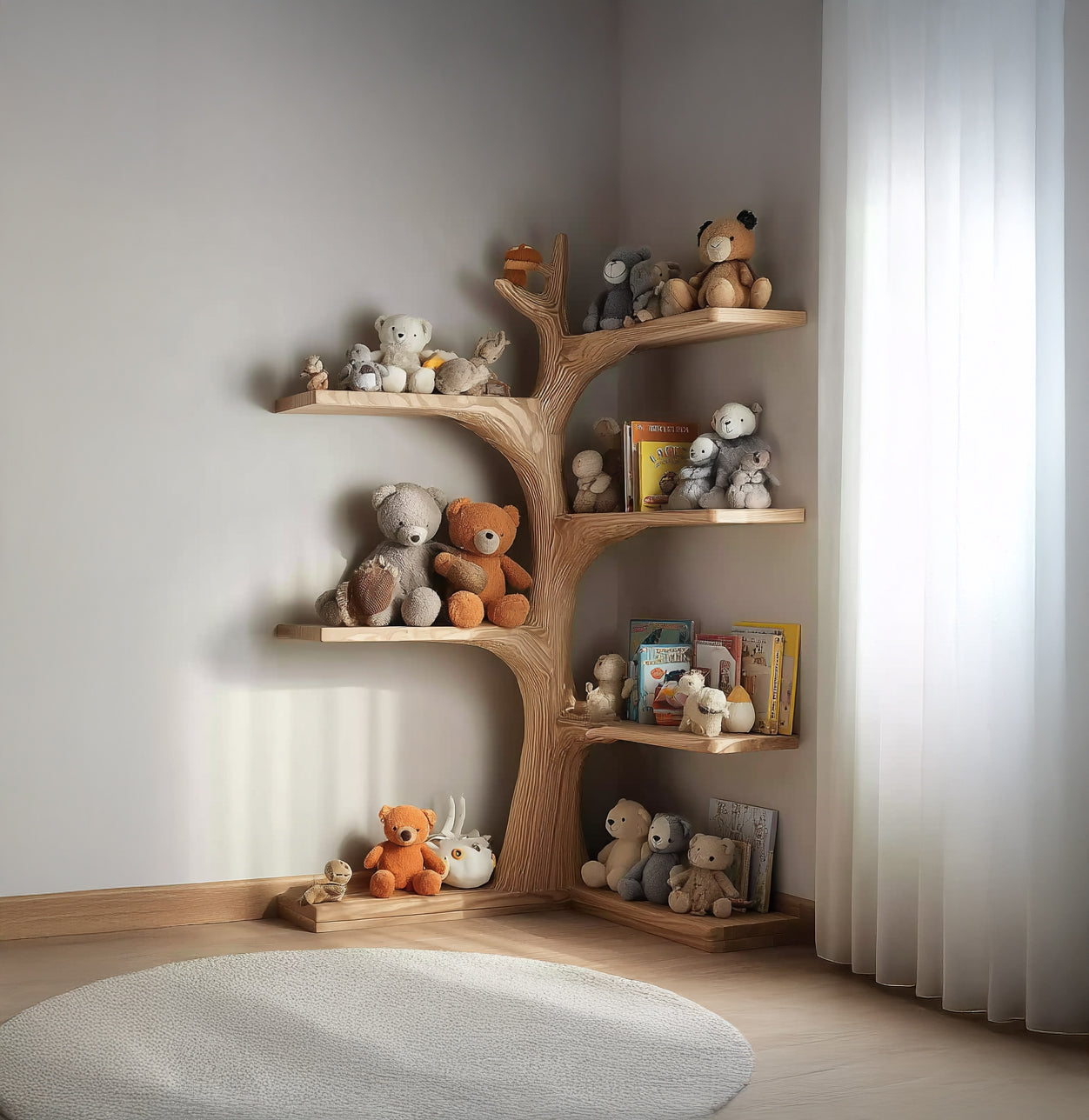 Montessori Baum Bücherregal aus Holz – Handgefertigtes Wandregal