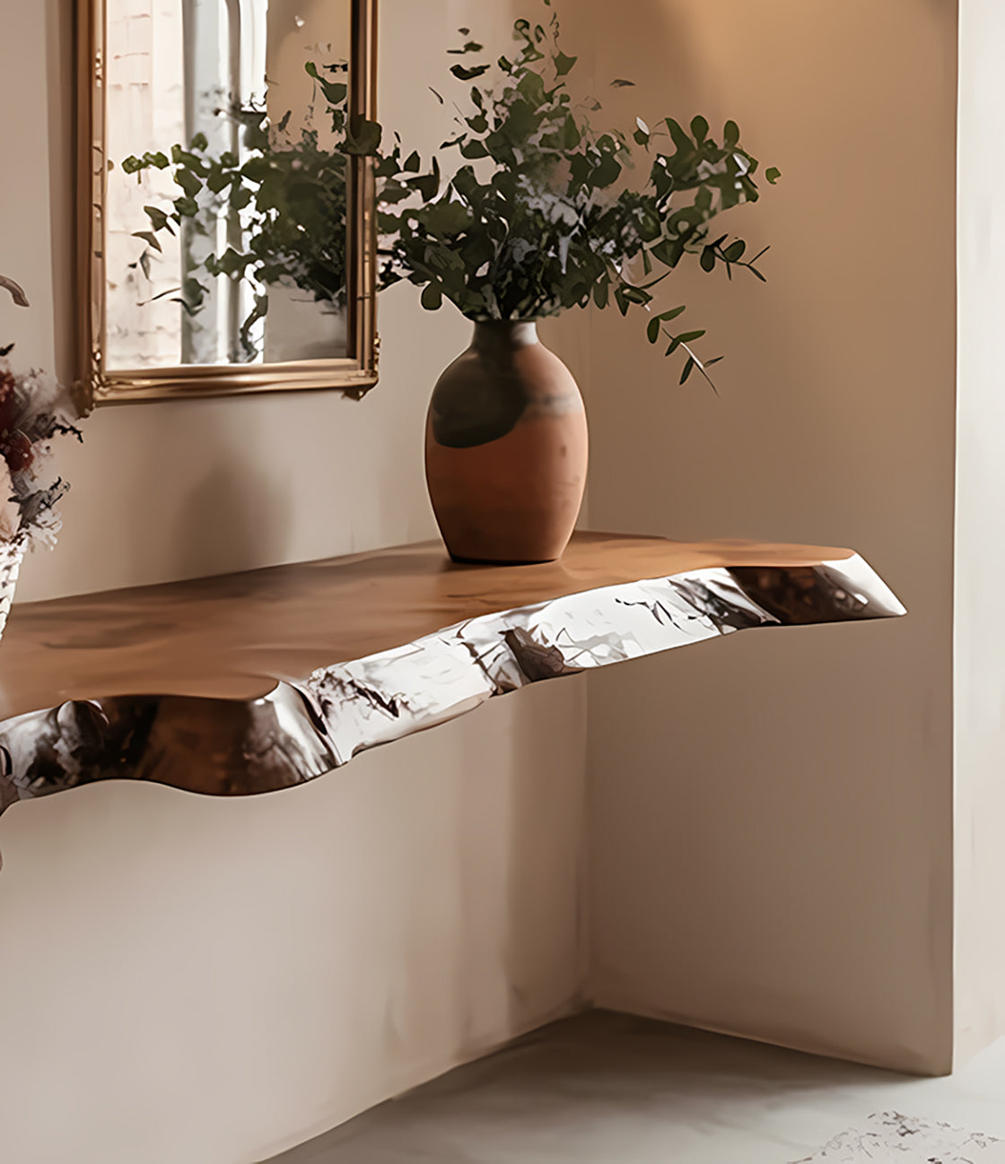 Baumkanten-Walnuss-Regale – robuste Farmhouse-Holzwandregale für Weihnachtsdeko