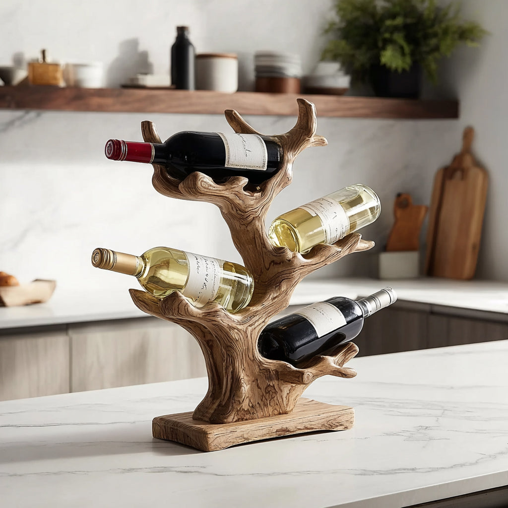Mid-Century Weinregal aus Massivholz – Weinständer für Küche & Bar