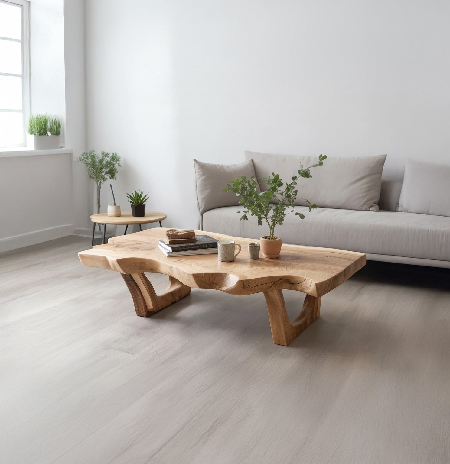 Rustikaler Massivholz-Couchtisch mit Baumkante – handgefertigt & einzigartig