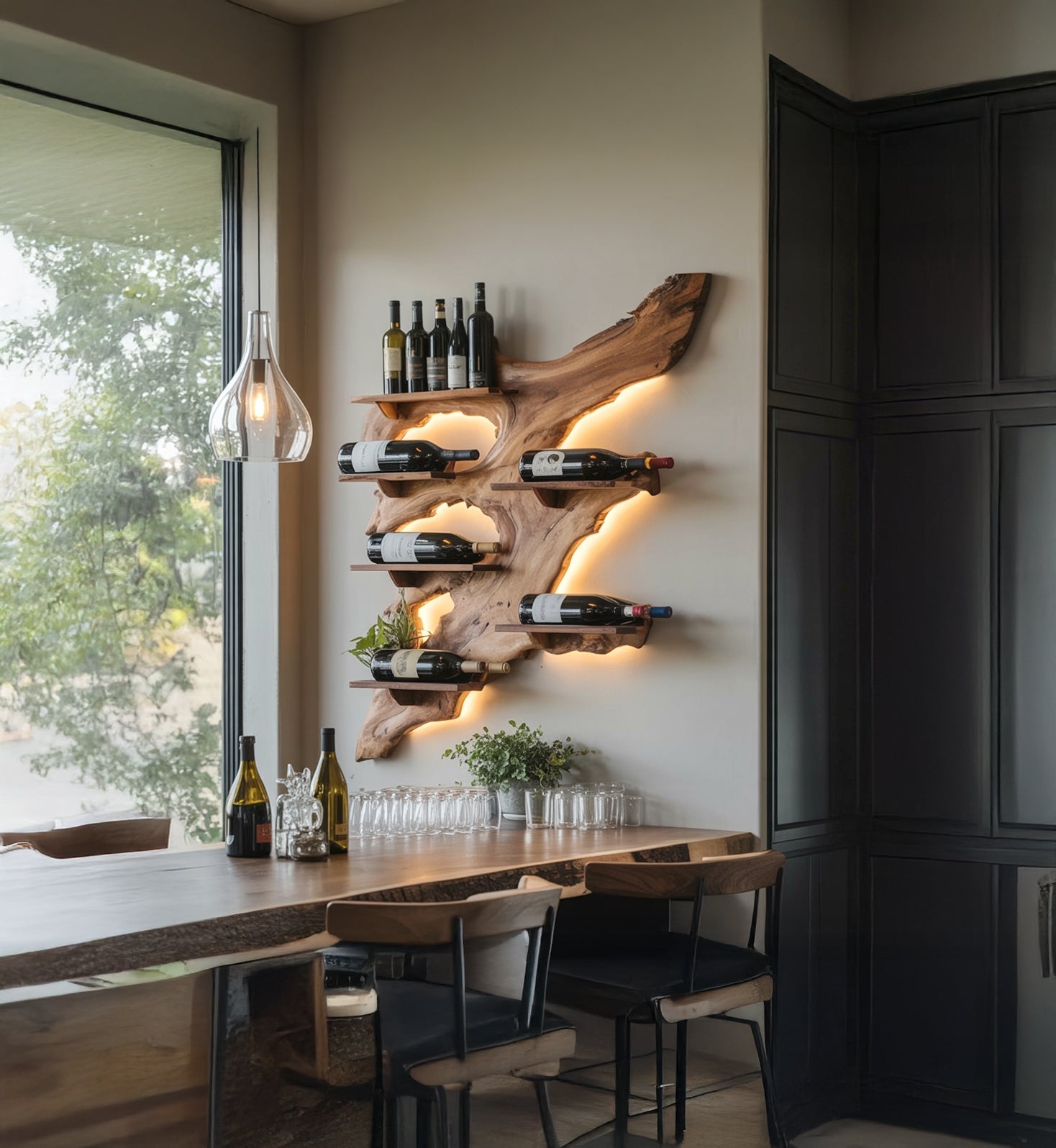 Handgefertigtes Mid-Century Weinregal aus Massivholz für Küche oder Bar