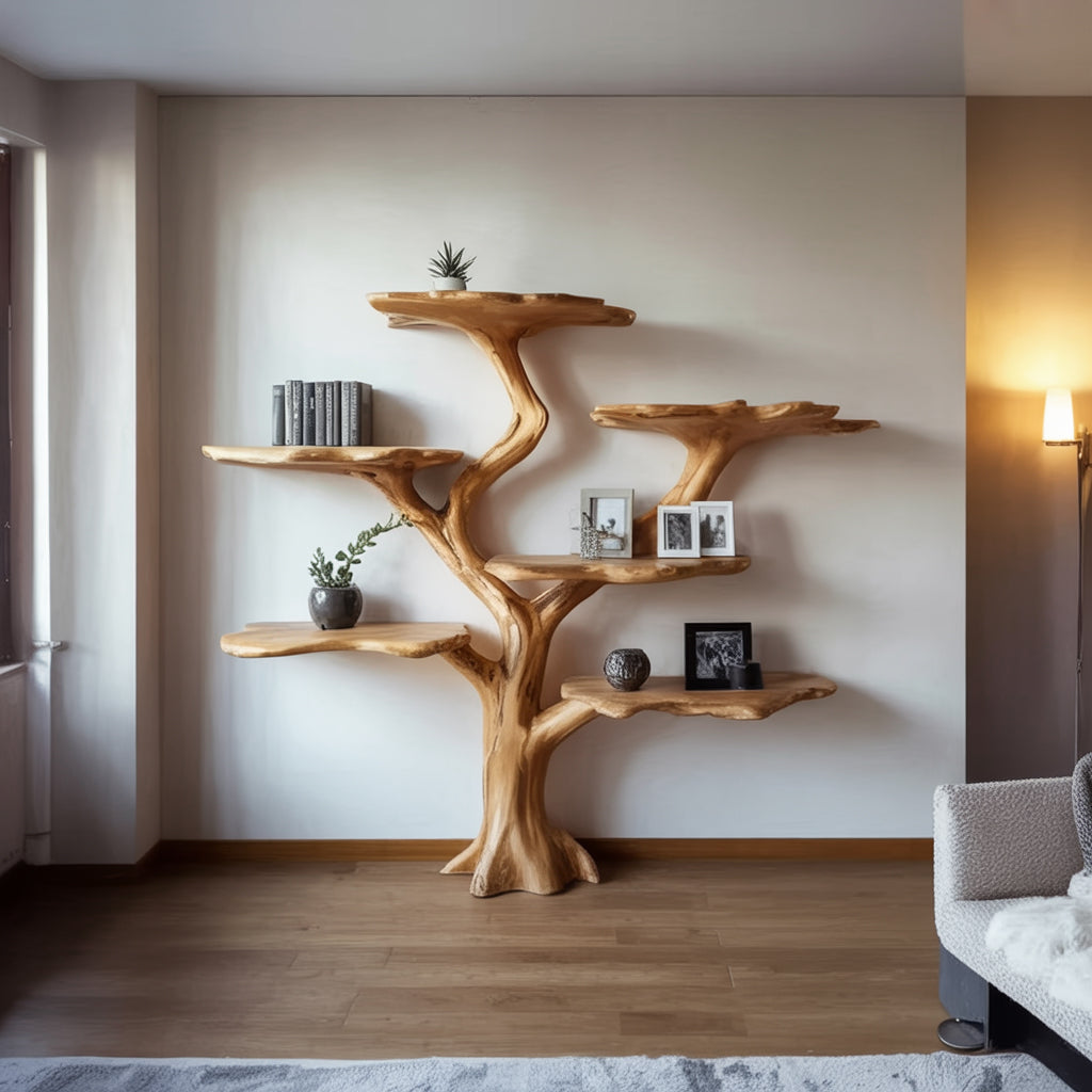 Bücherregal aus Massivholz in Baumform – Vintage-Holzdeko fürs Zuhause