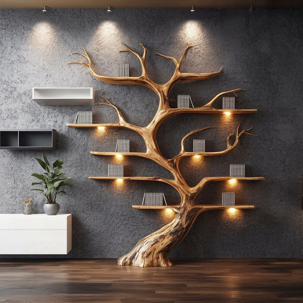 Rustikales Tree Branch Floating Shelf aus Treibholz – Wanddeko Kunst