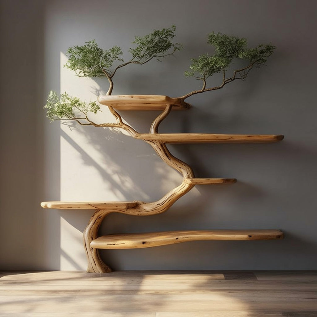 Rustikales Tree Branch Bücherregal – Handgemachte Wanddeko aus Massivholz