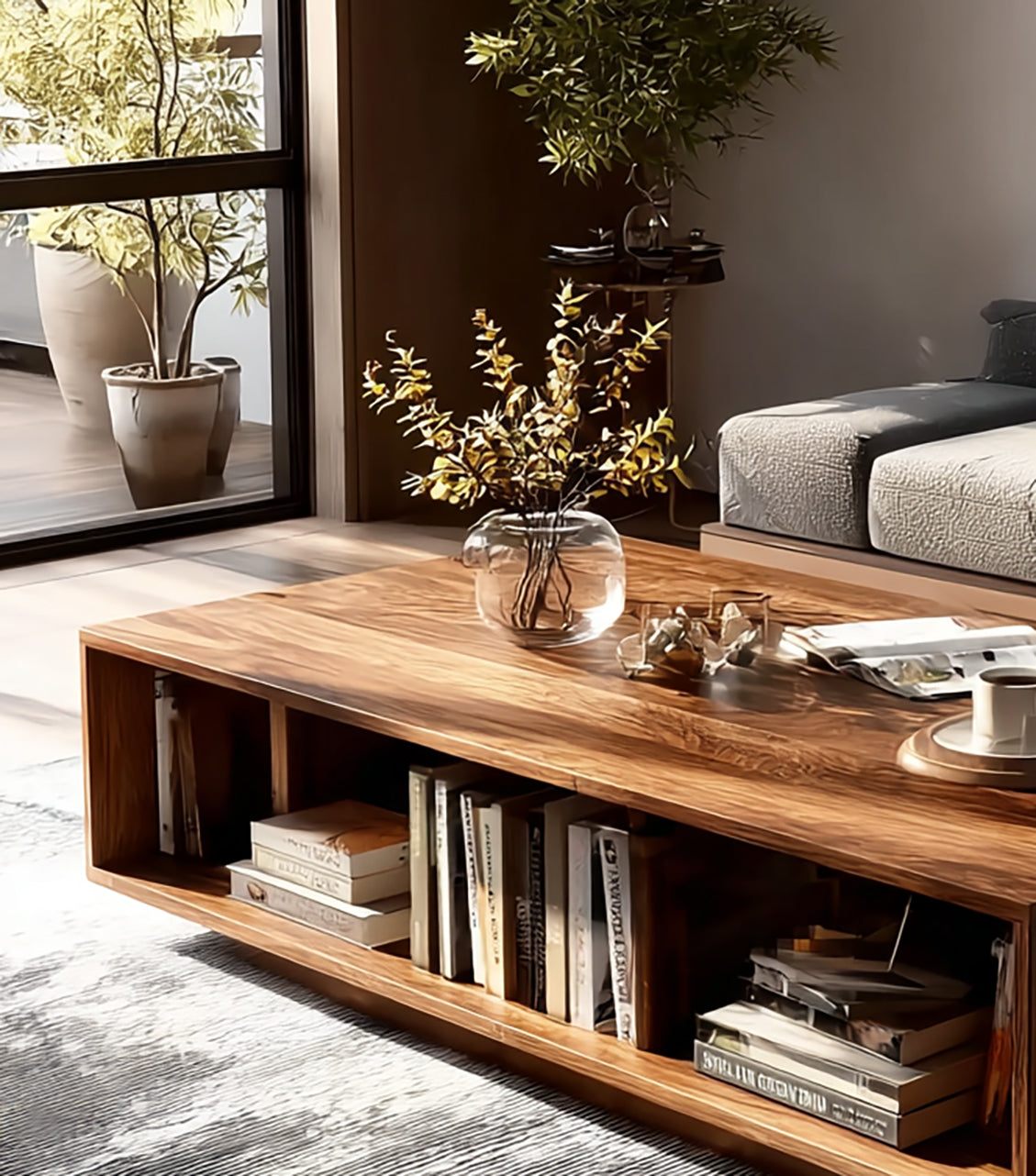 Handgefertigter Boho-Couchtisch – Massivholz mit modernem Design