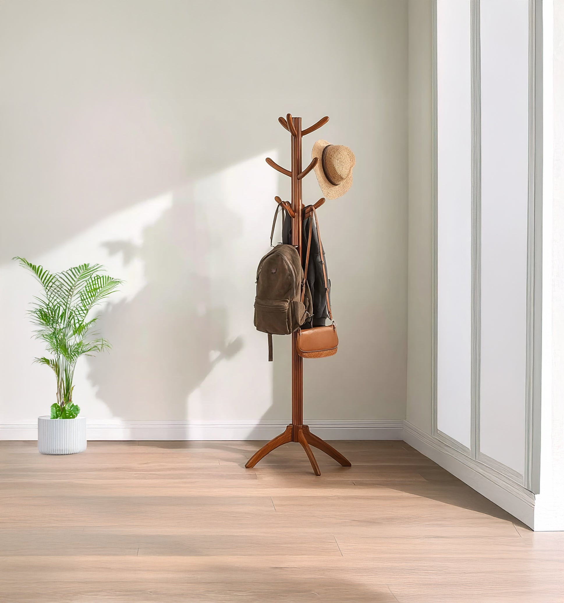 Massive Holz-Garderobe mit 10 Haken – Wandmontage für Kleidung, Hüte & Handtücher