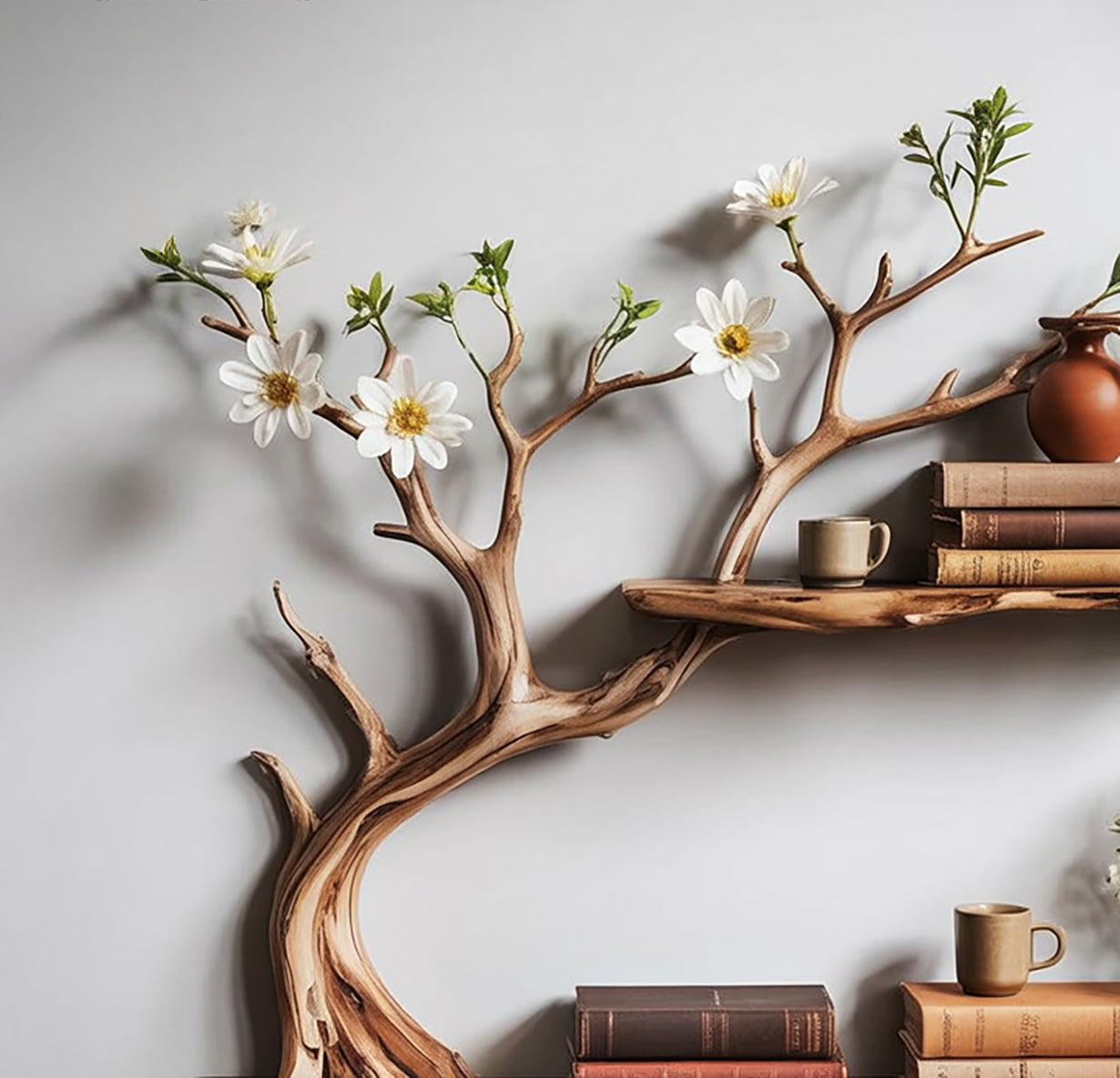 Schwebendes Tree Bücherregal aus Massivholz – Treibholz Wanddeko