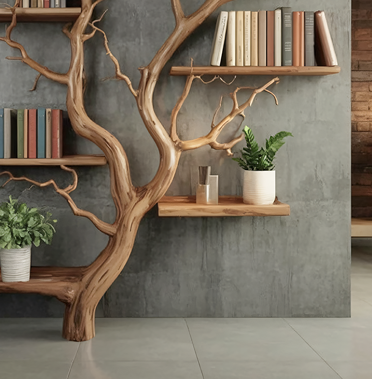 RootCraft Baumwurzel-Regal – Handgemachtes Treibholz-Wandregal