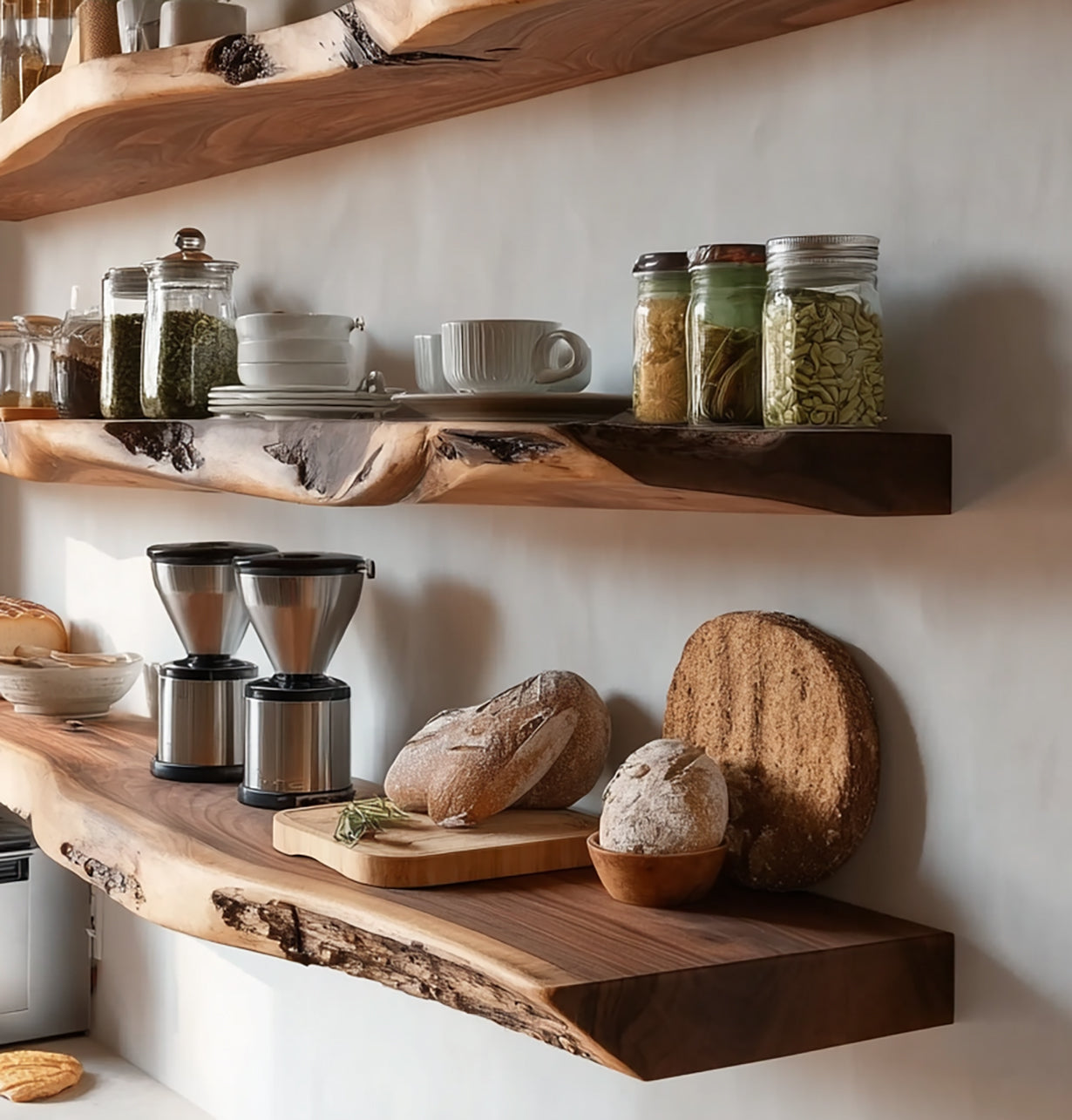 Handgefertigtes Rustikales Massivholz-Wandregal – Live Edge Design für Zuhause