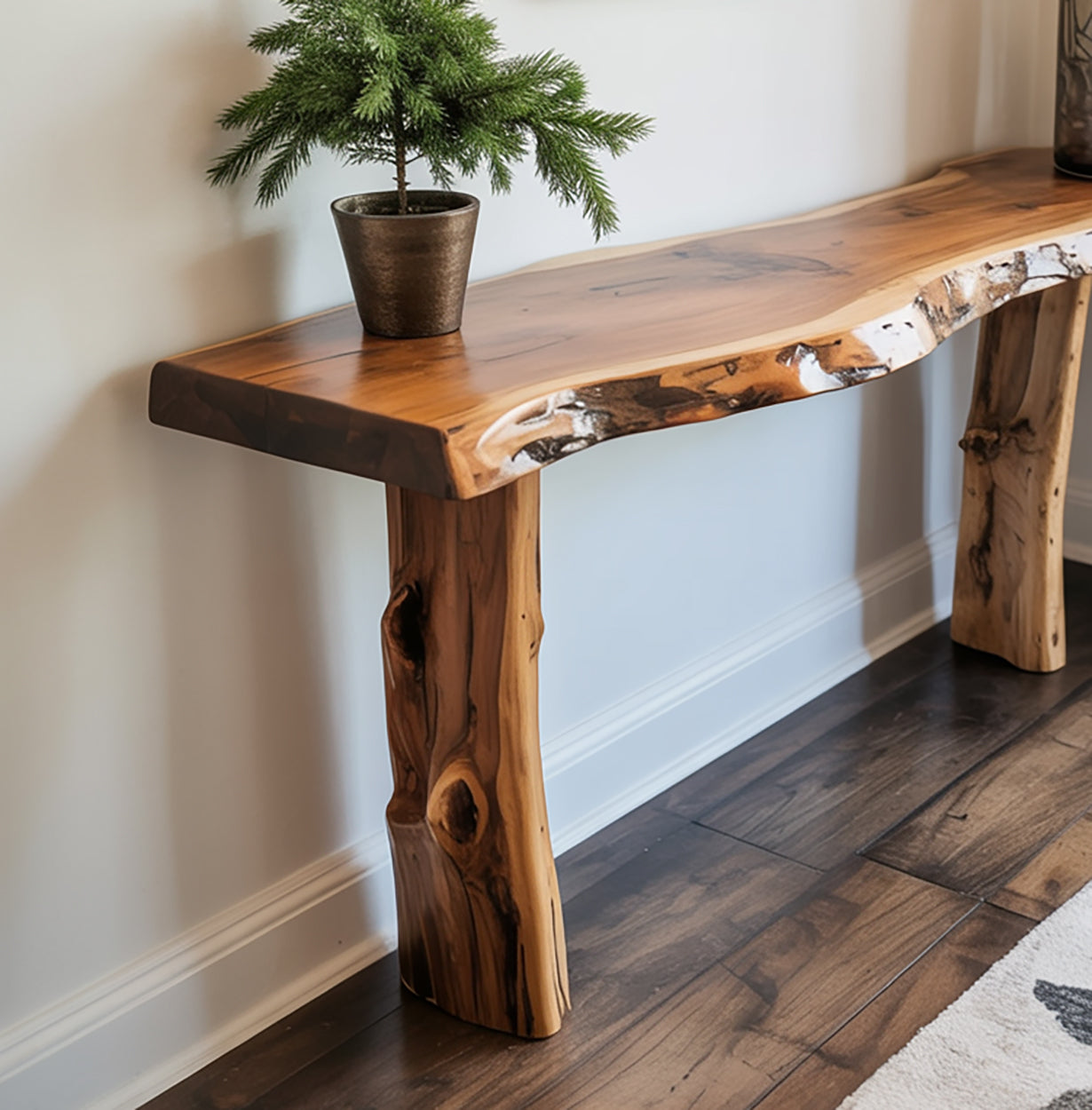 Handgefertigter Konsolentisch aus Massivholz mit Baumdesign