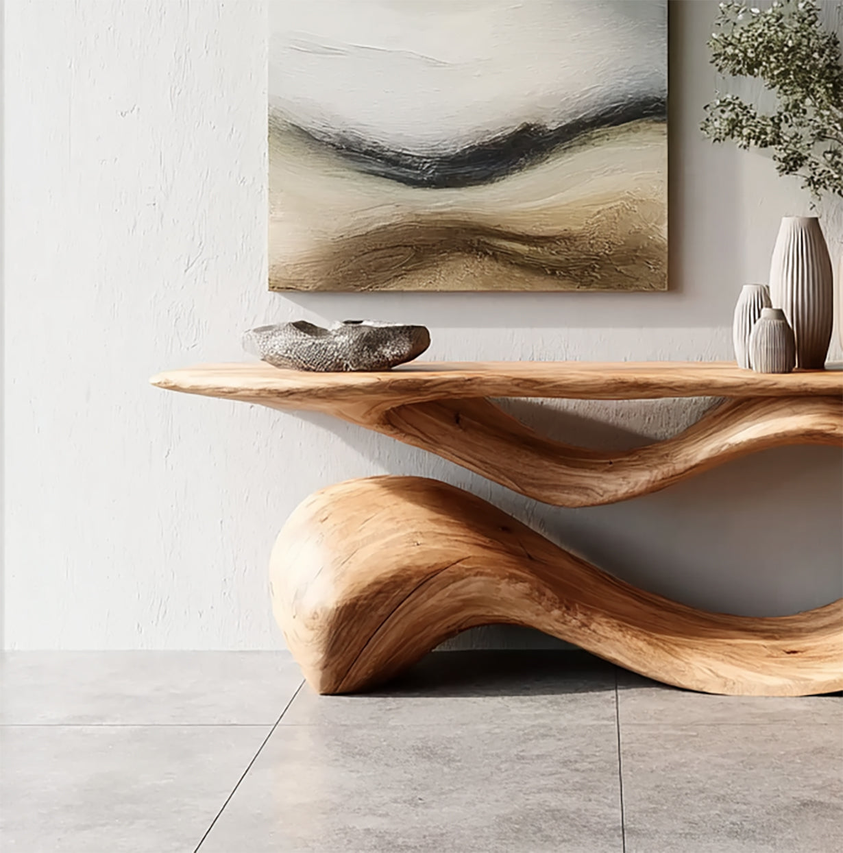 Massivholz-Console-Tisch – Rustikaler Bauernhaus-Stil mit Naturkante für Flur & Eingang