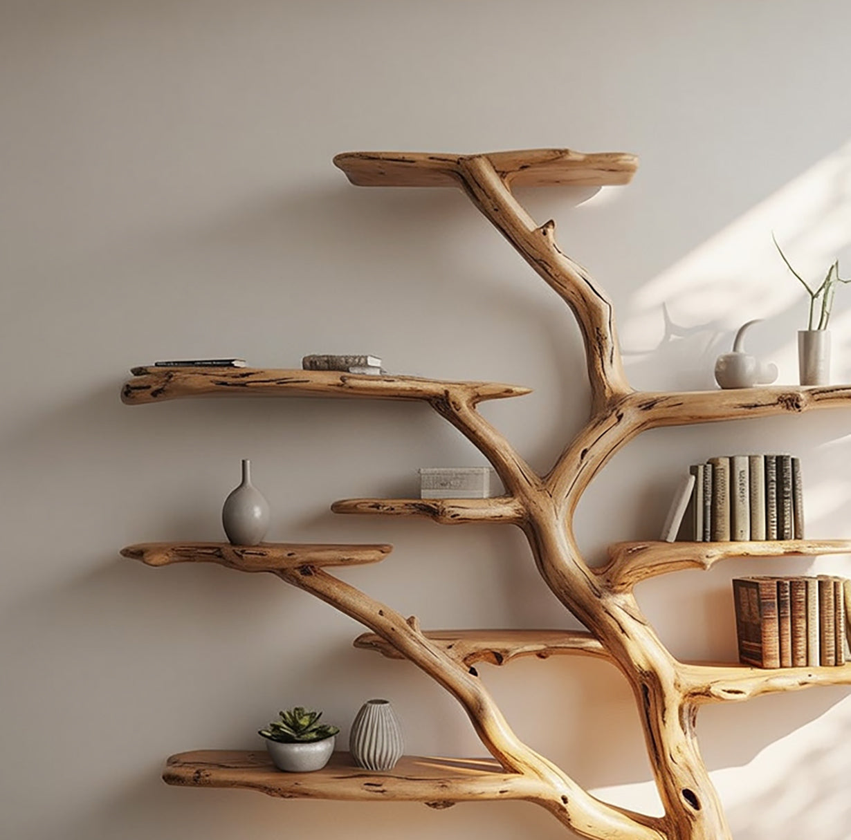 Handgemachtes Tree Bücherregal – Live Edge Massivholz Wanddeko