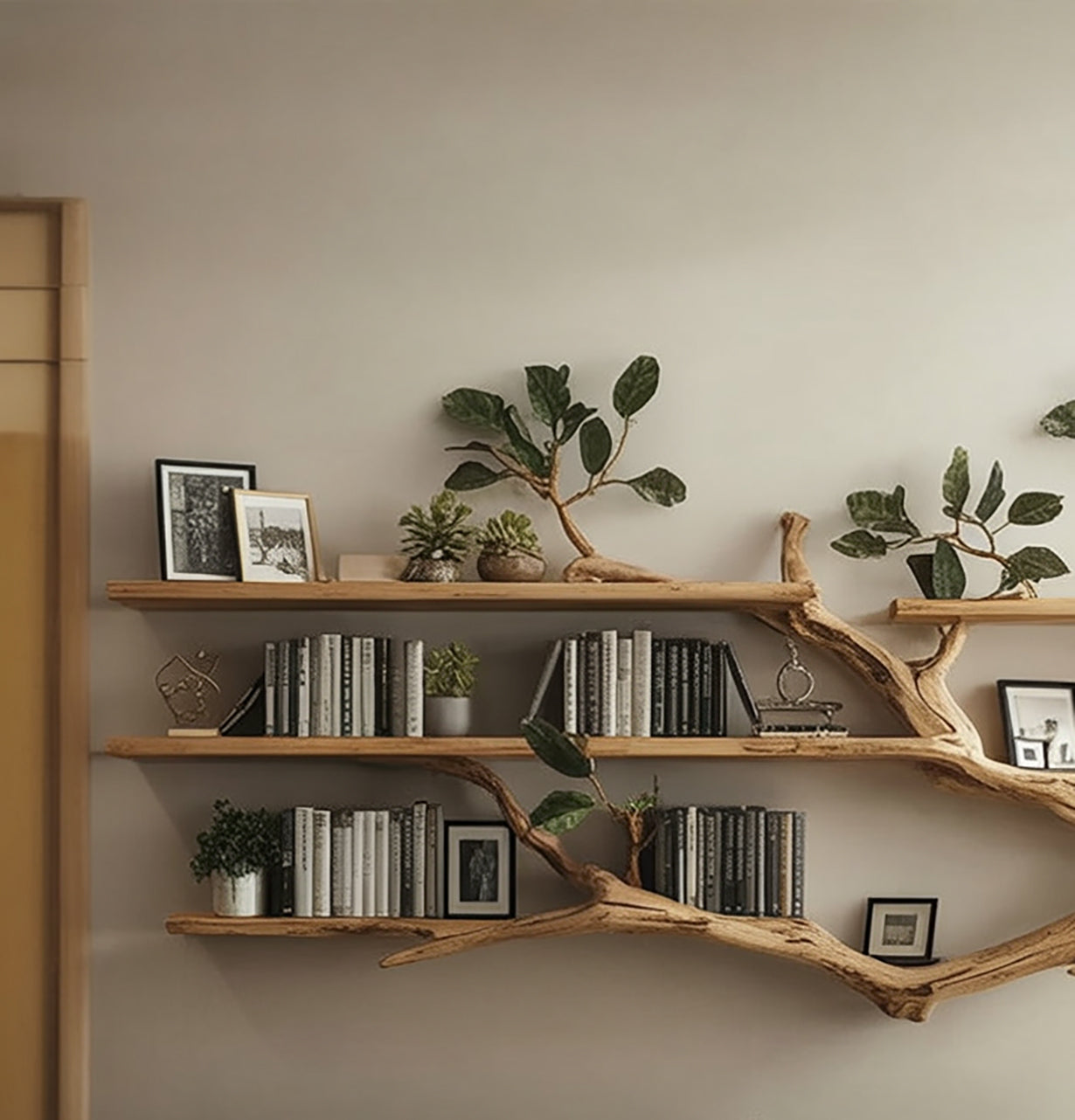 Handgefertigtes Baumast-Wandregal – Natürliche Floating Shelves