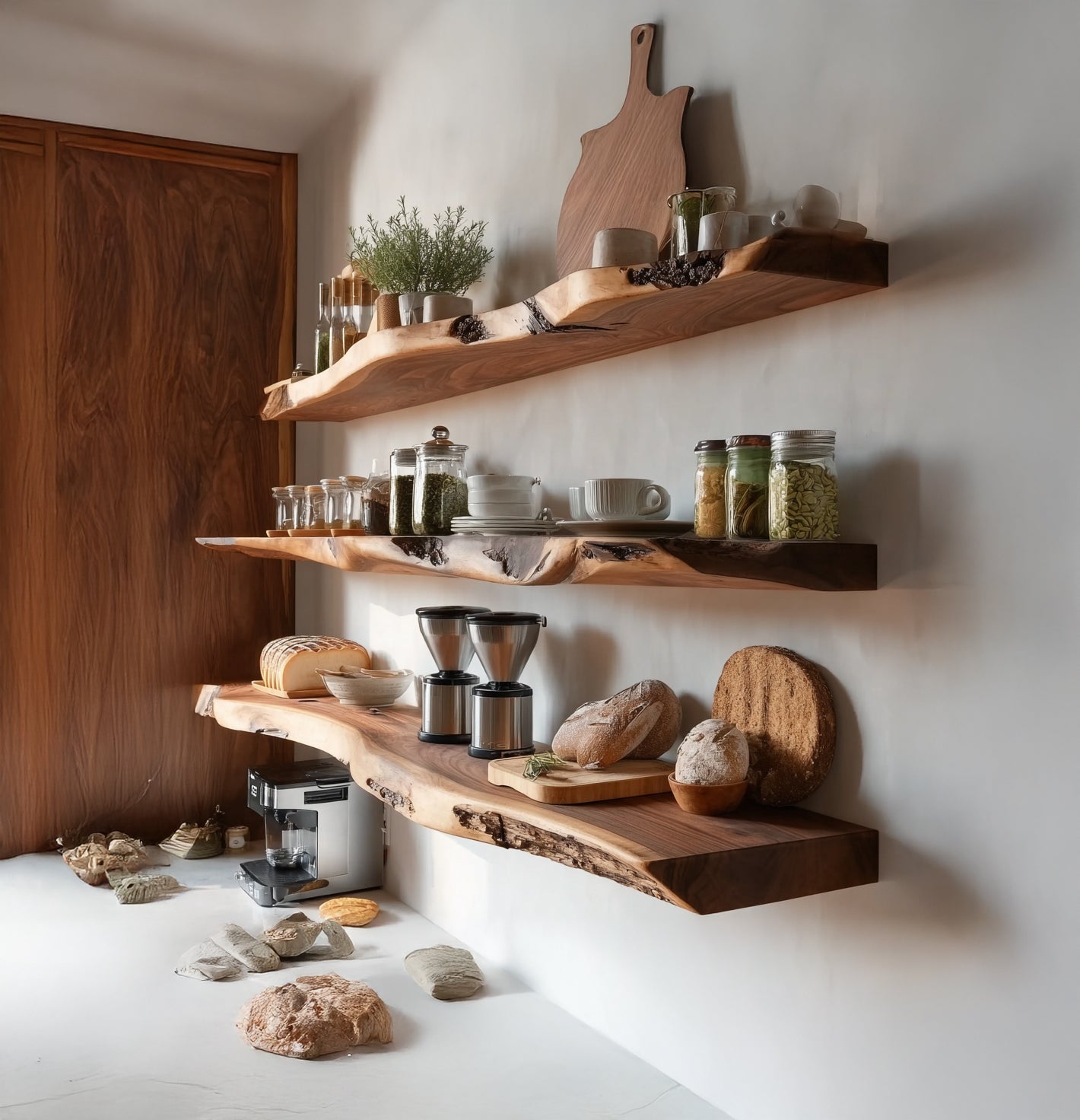 Handgefertigtes Rustikales Massivholz-Wandregal – Live Edge Design für Zuhause