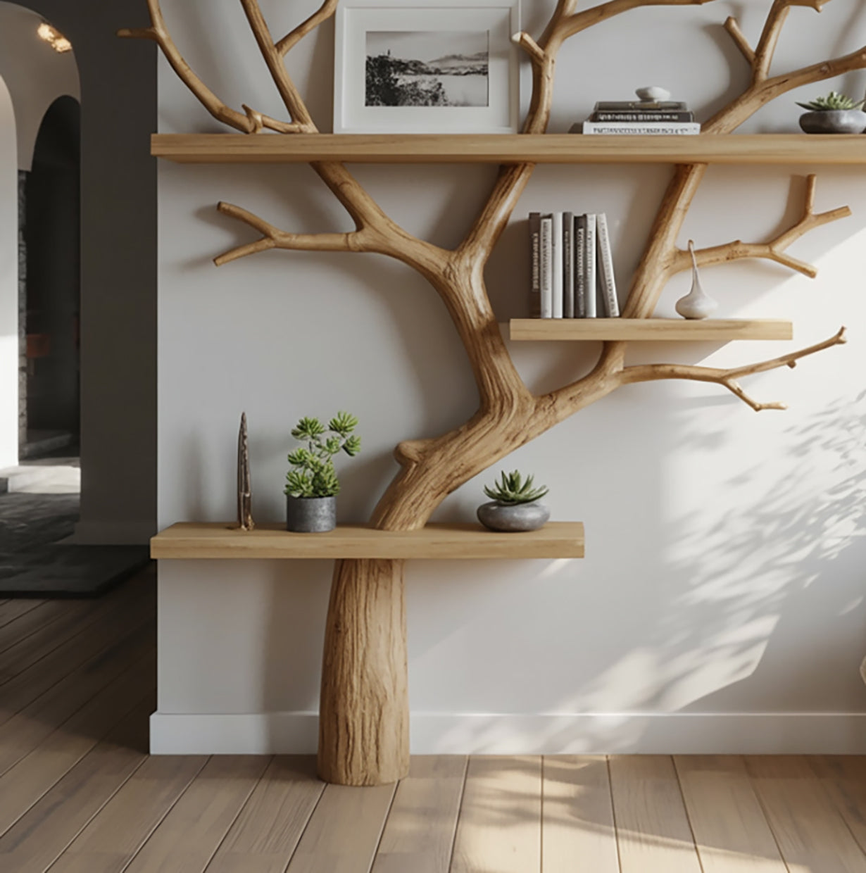 Baum Bücherregal aus Holz – Driftwood Ast Wandregal Floating