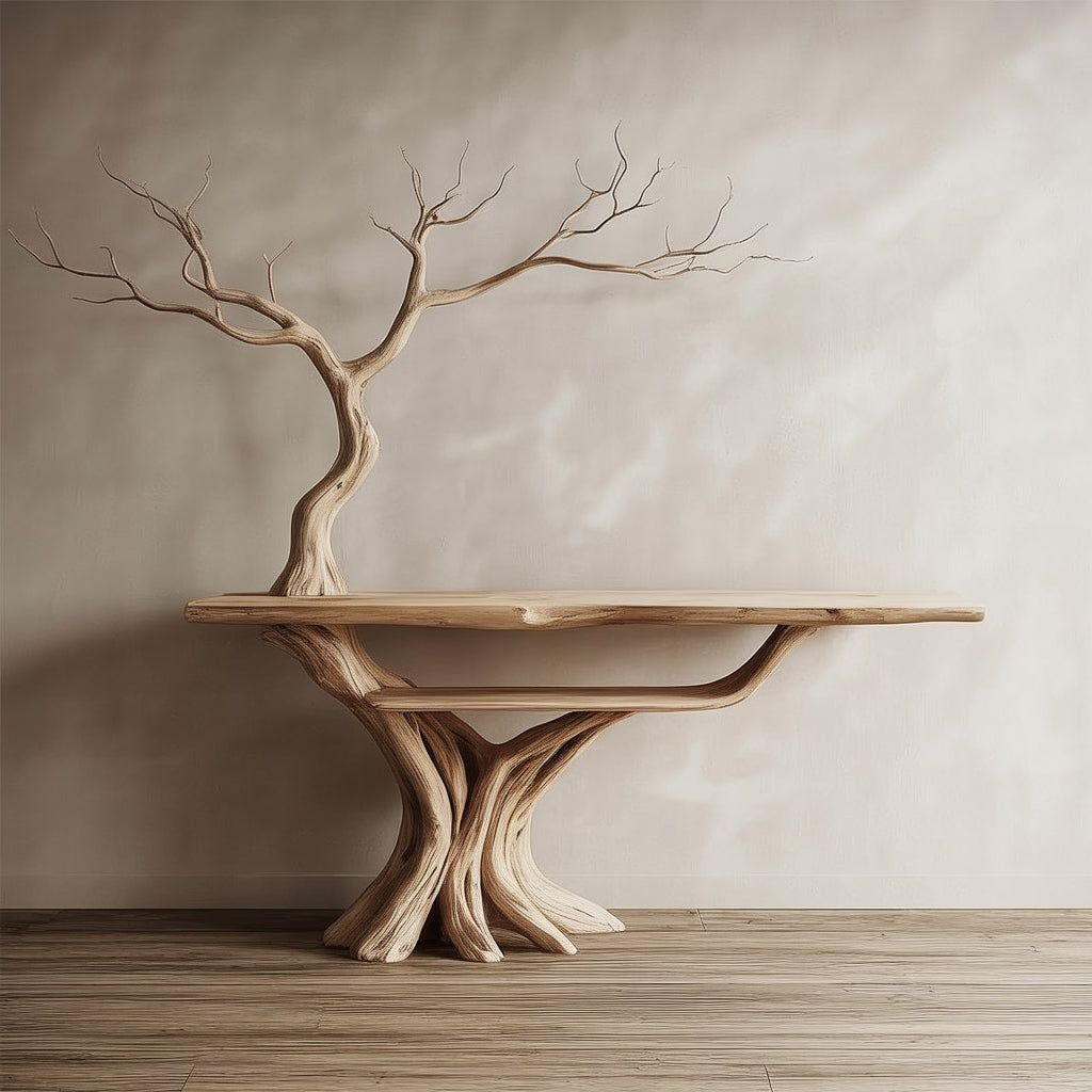 Handgefertigter Konsolentisch aus Massivholz – Skulpturales Baumdesign