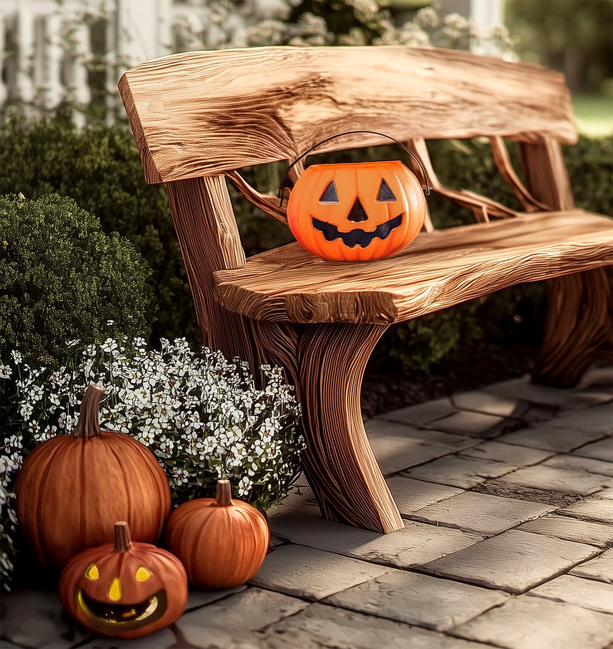 Rustikale Outdoor-Bank mit Live Edge – Geschwungene Holzbank für Garten & Terrasse