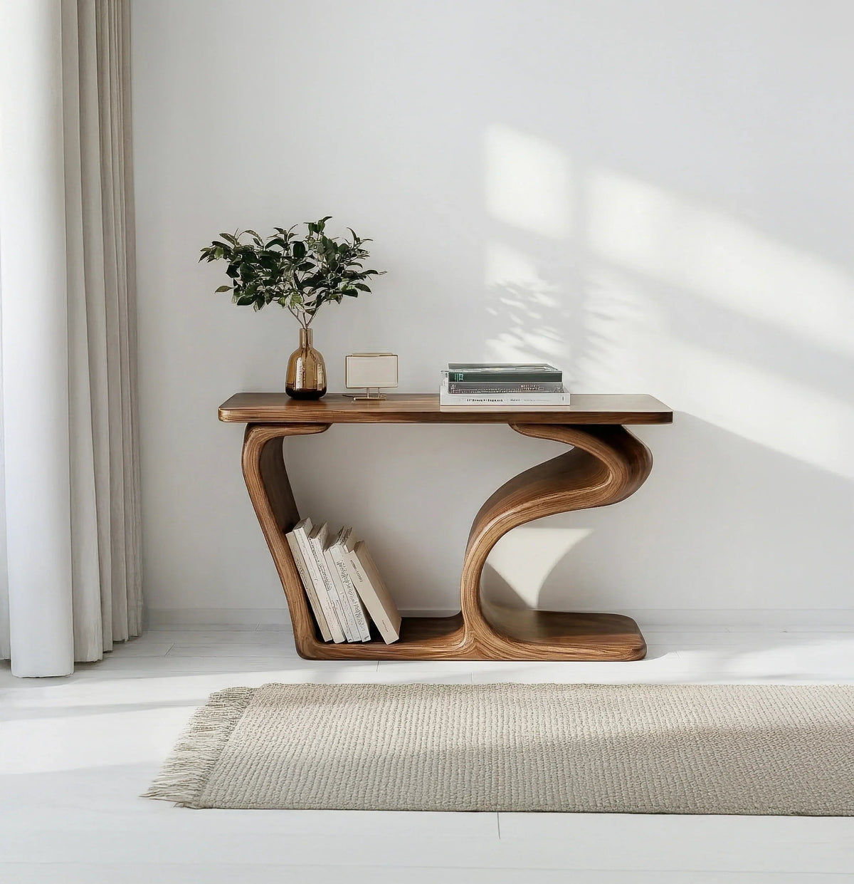 Moderne minimalistische Holzkonsole für die Leseecke mit integriertem Bücherstauraum – Ashdeco 2026