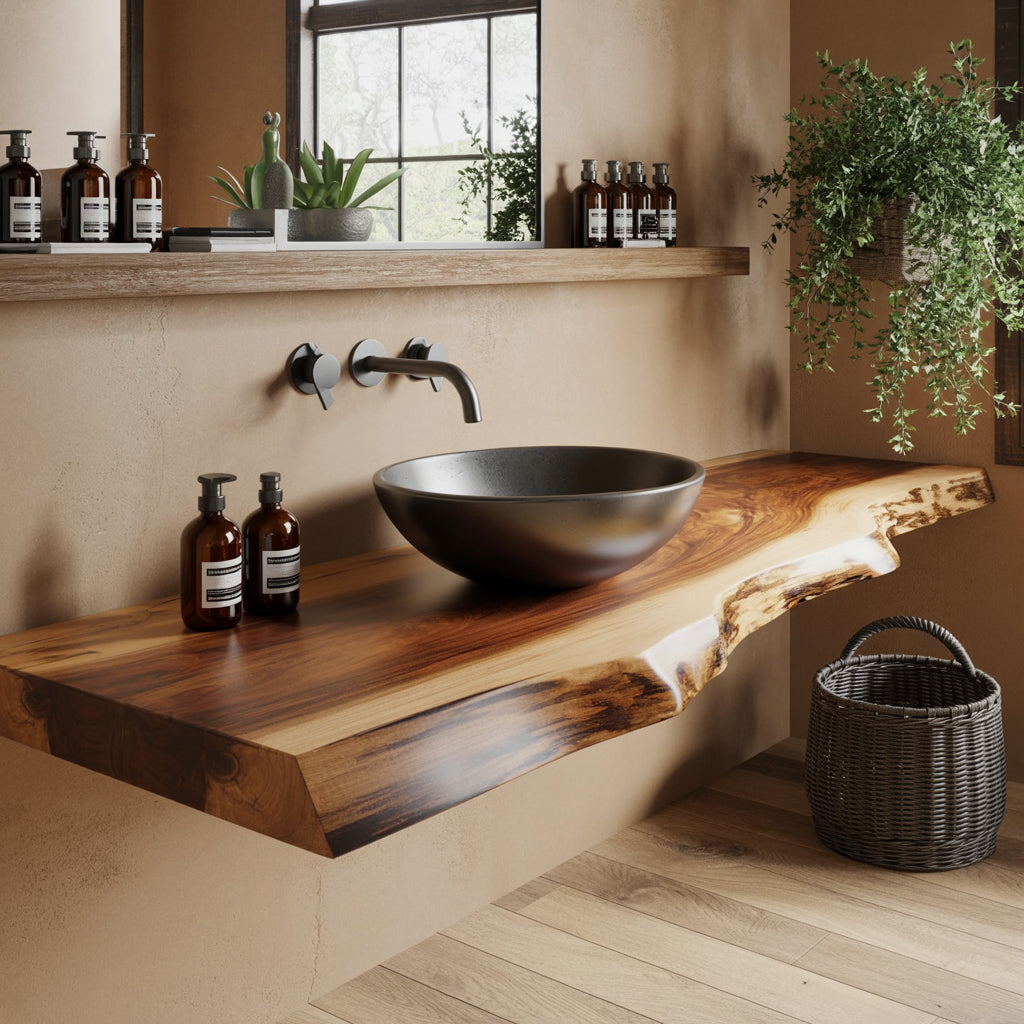 Massivholz Wandregal – Rustikale Baddeko & Einzigartiges Geschenk