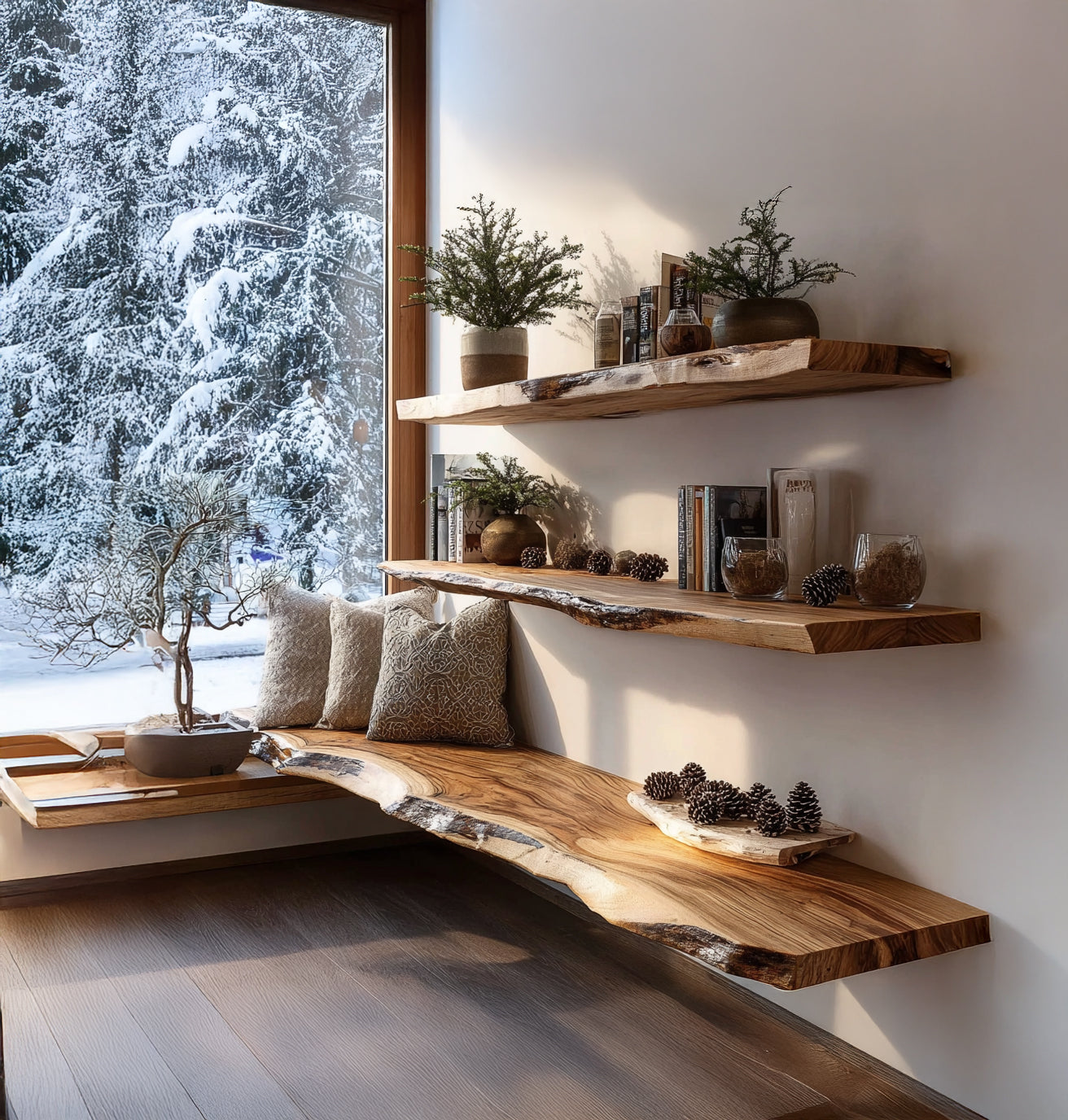 Handgefertigte Live-Edge-Wandregale aus Massivholz – rustikal & schwebend