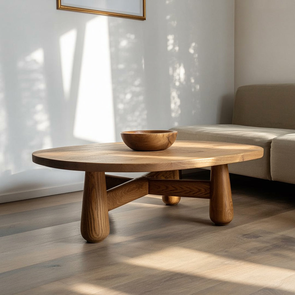 Moderner Farmhouse Couchtisch aus Massivholz mit Baumkante