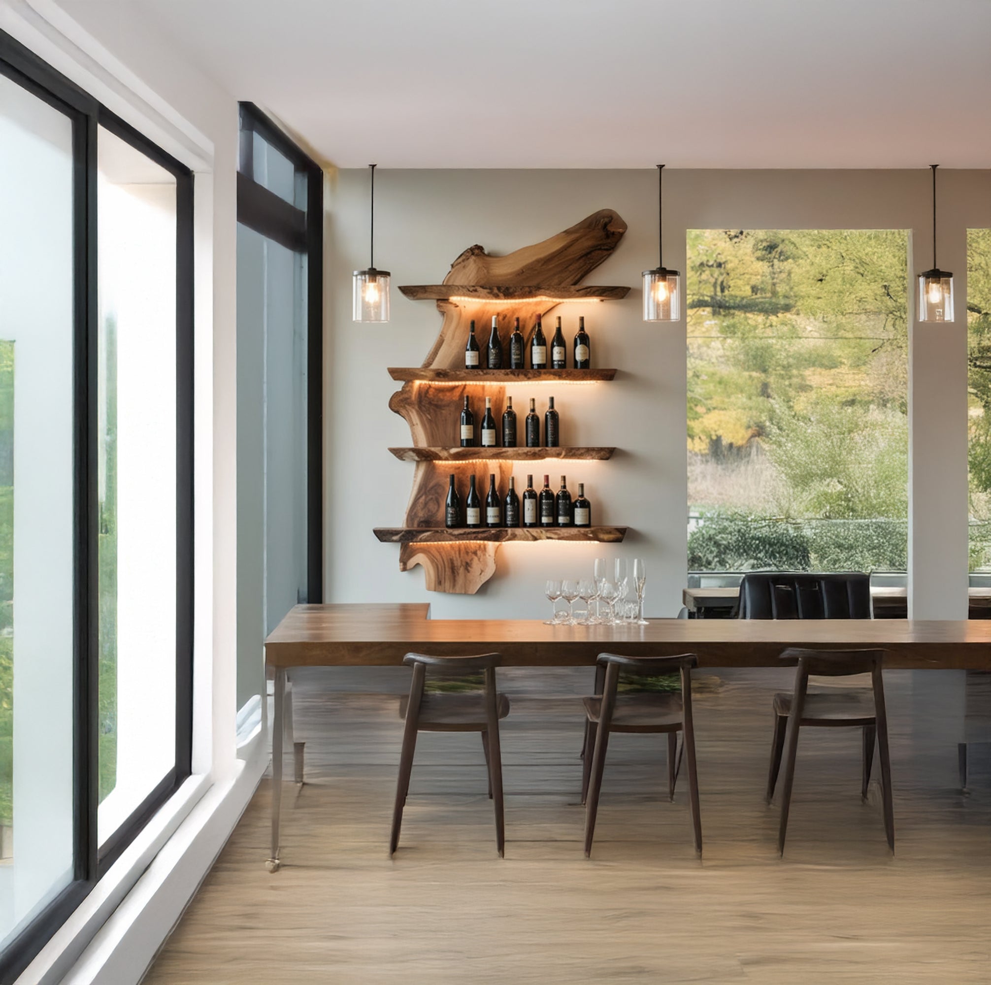 Handgefertigtes Live Edge Barregal – rustikales Wandregal für Hausbar