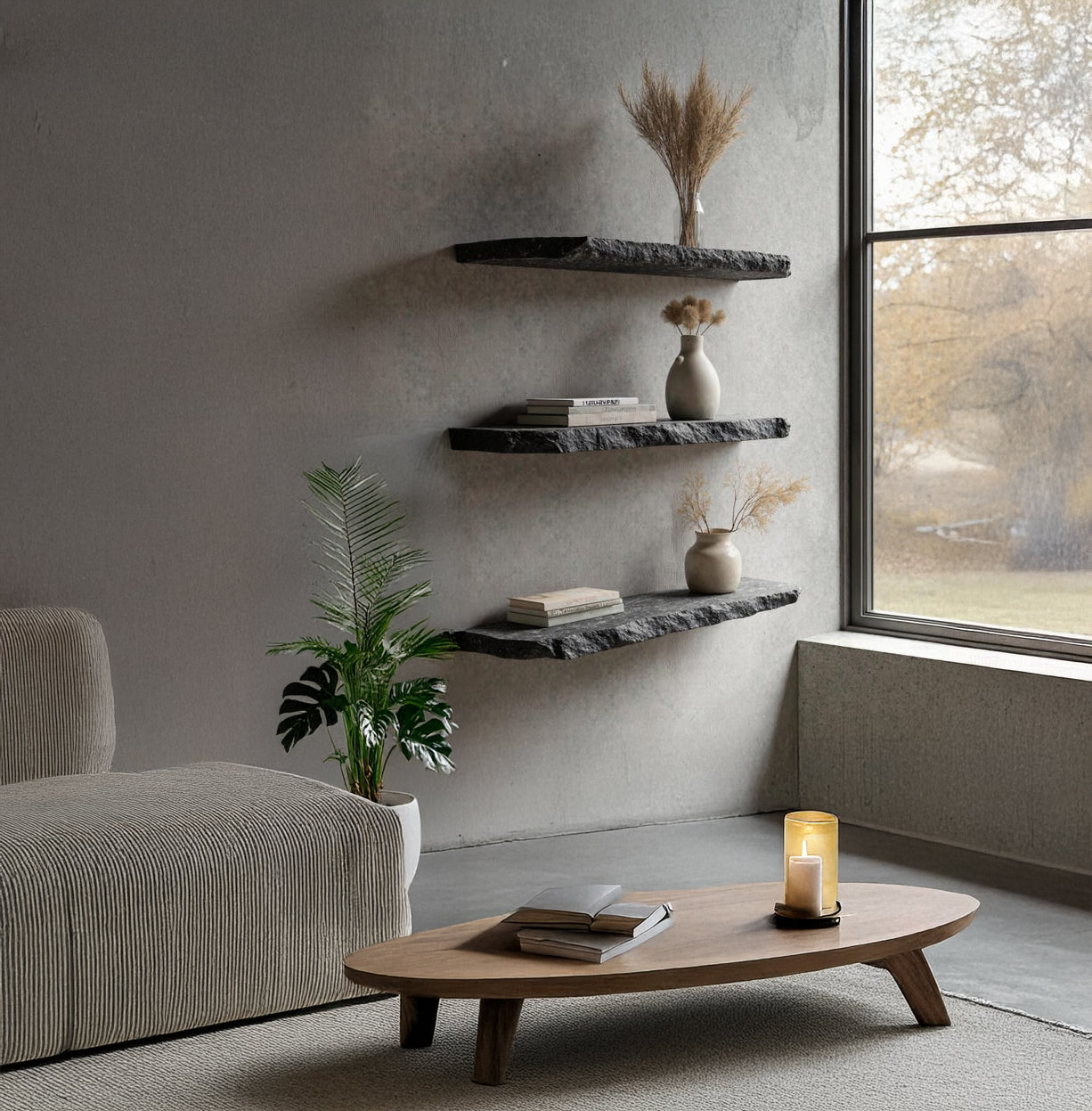 Handgefertigtes Rustikales Eck-Schweberegal mit Baumkante – Holzregal für Kinderzimmer & Deko