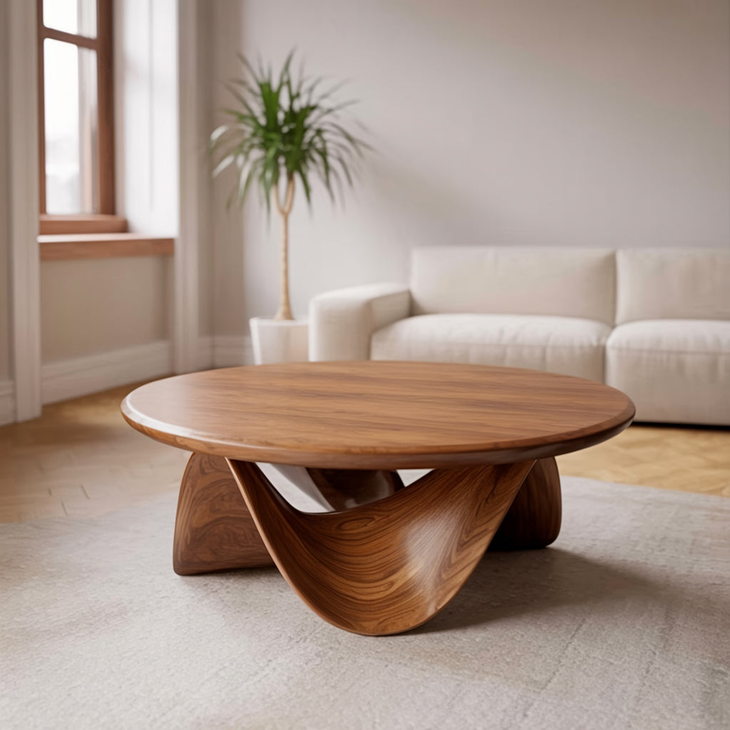 Runder Couchtisch aus Massivholz – Skulpturales Live Edge Design