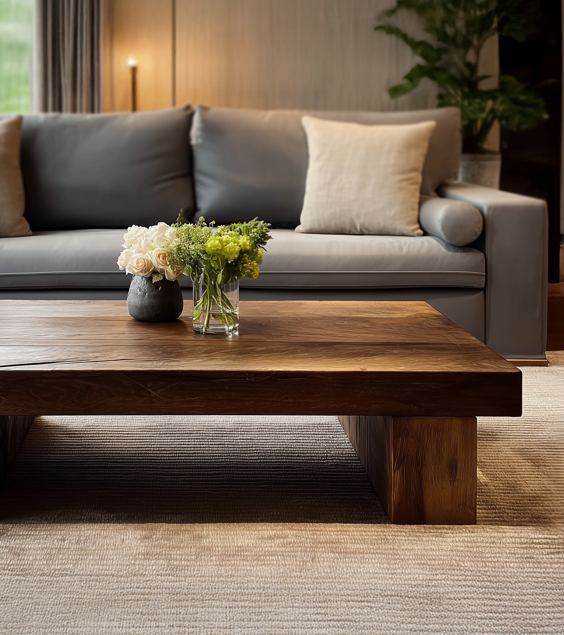 Rustikaler handgefertigter Holzcouchtisch – Massivholz mit Baumkante, Landhausstil