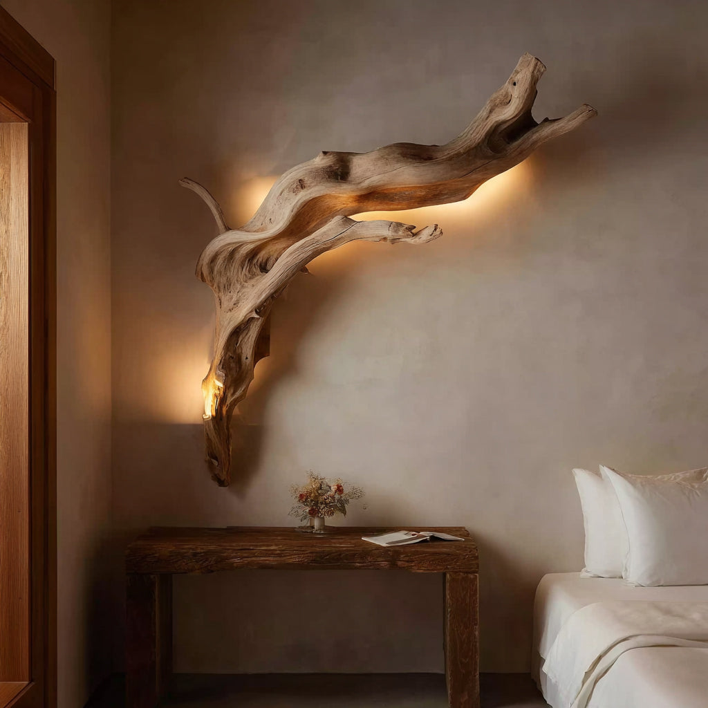 Treibholz-Wandleuchte – handgefertigte rustikale Holzlampe für die Wand