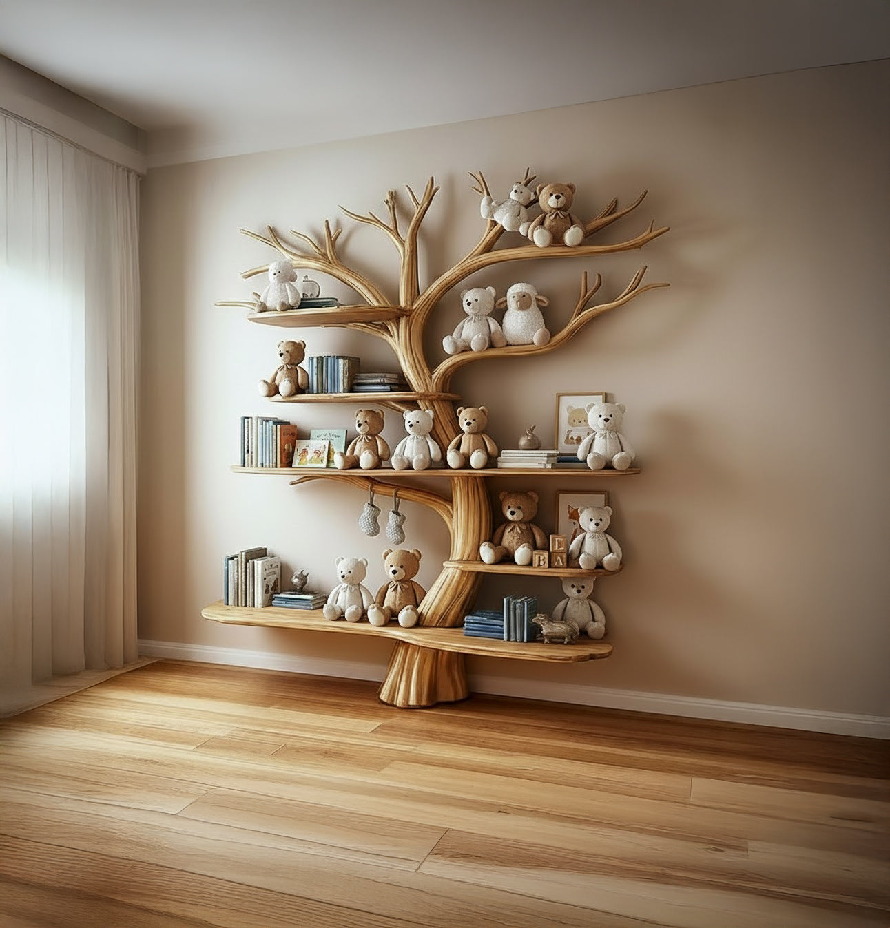 Baum Kinder Bücherregal aus Holz – Handgefertigtes Wandregal
