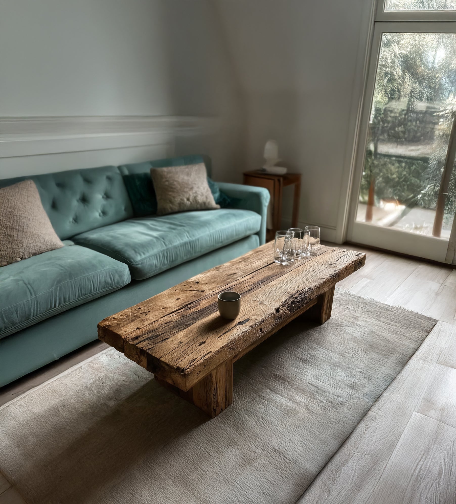 Großer Couchtisch aus Altholz – Handgefertigtes Live-Edge Farmhouse-Möbelstück