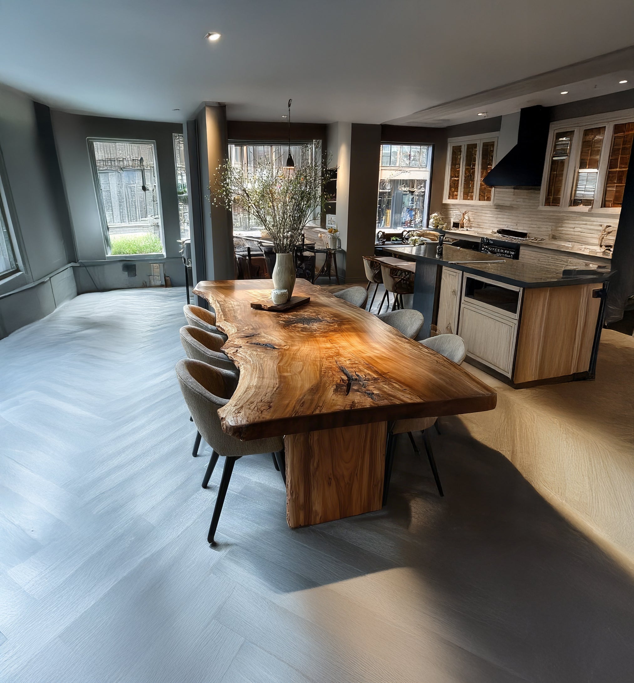 Handgefertigter Massivholz-Esstisch mit Naturkante – Bauernhausstil