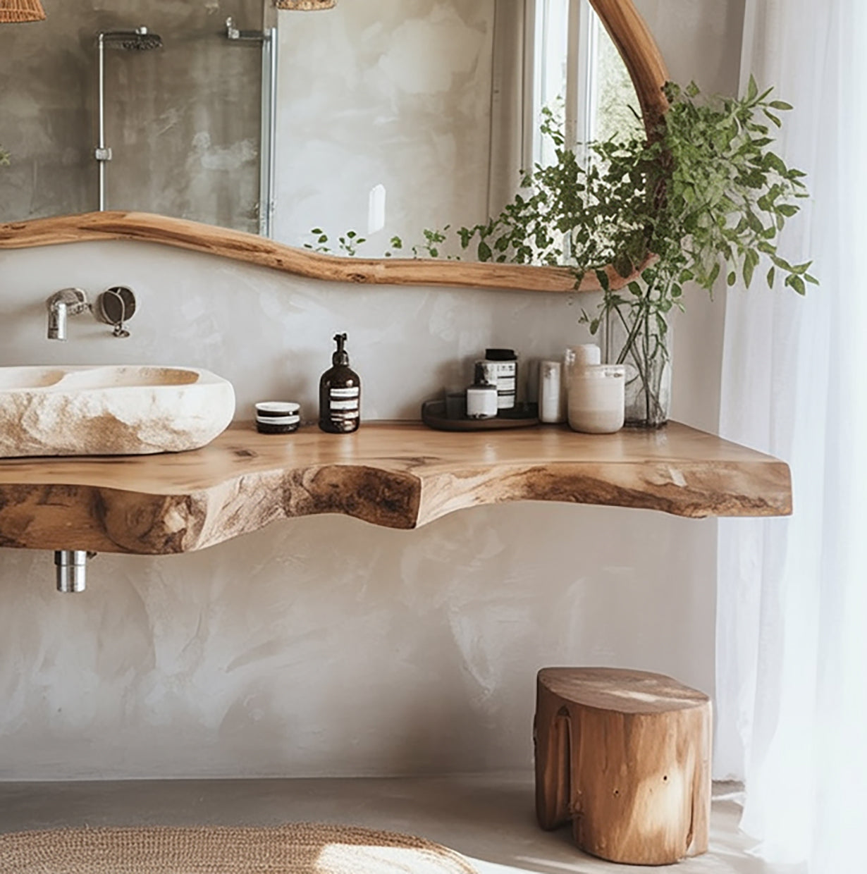 Schwebender Massivholz-Waschtisch mit Live Edge – Rustikal Modern