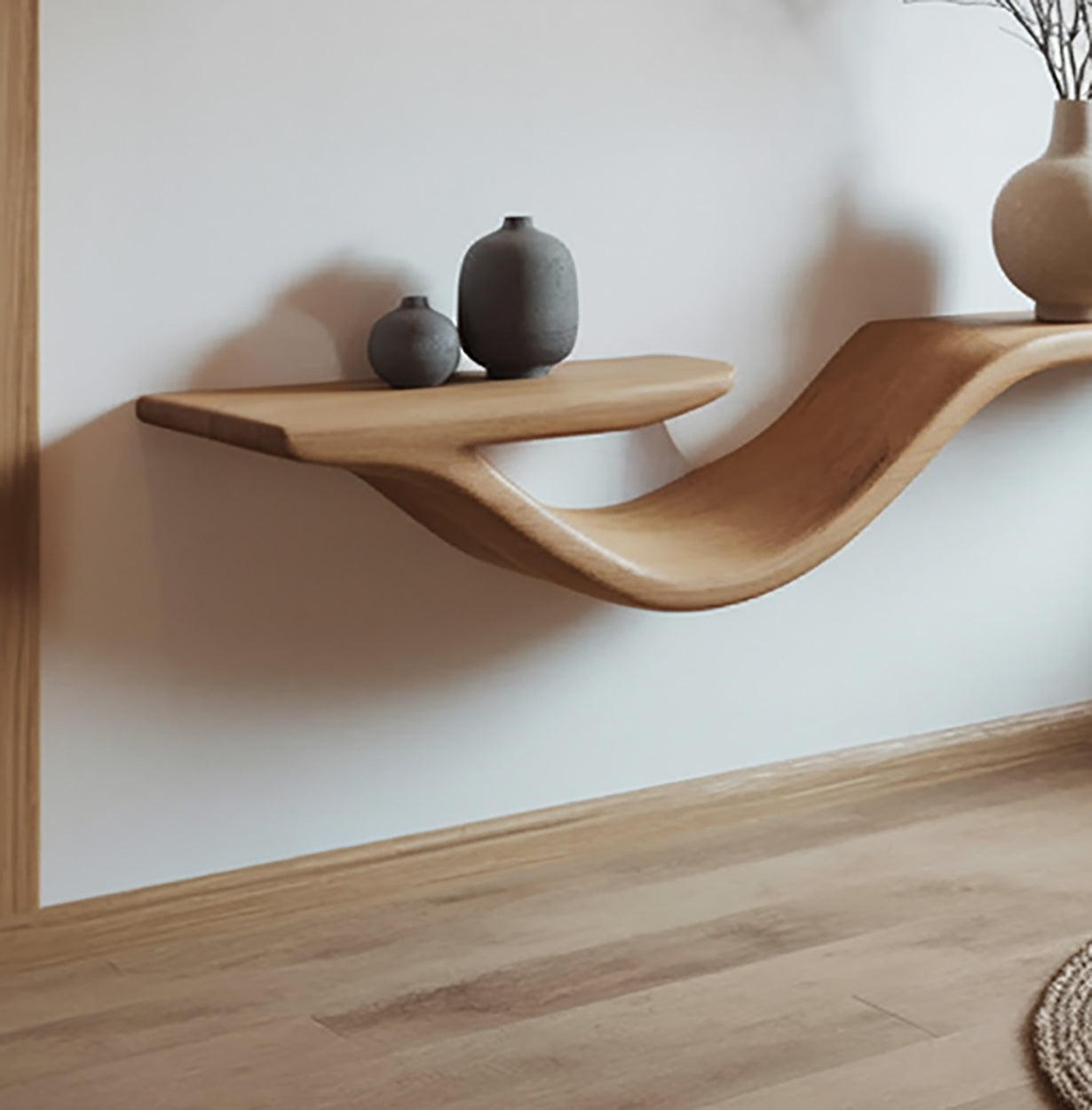 Rustikales Live Edge Wandregal Wellenform – Schwebendes Holzregal