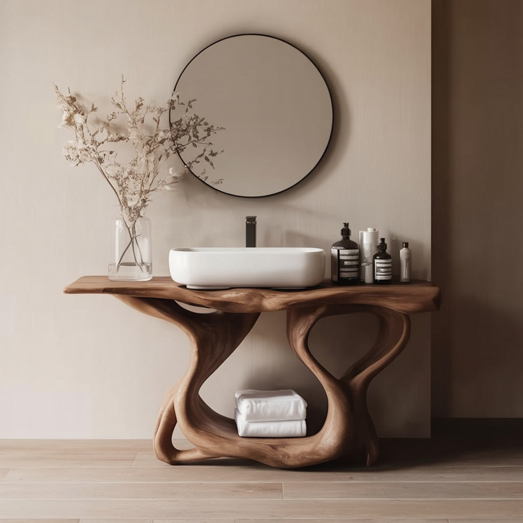 Farmhouse Live-Edge Badmöbel aus Massivholz – Schwebender Waschtisch