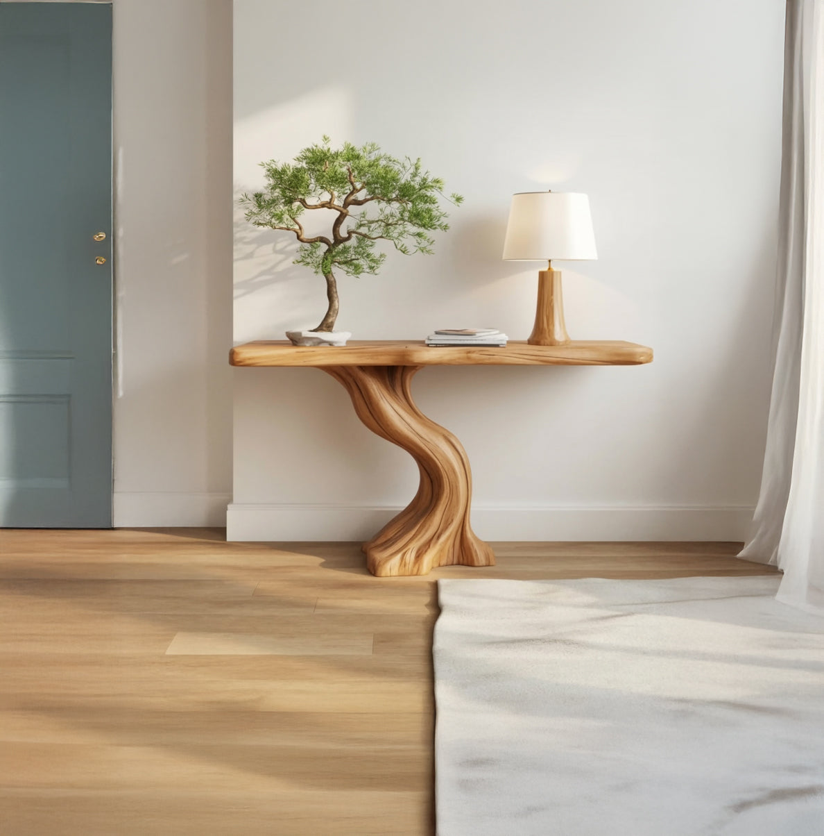Massivholz Konsolentisch Live Edge – Schmaler Flurtisch Handarbeit