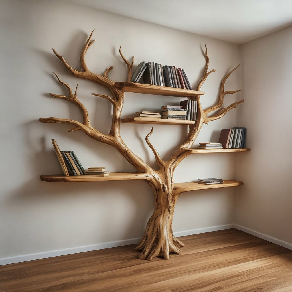 Handgefertigtes Baumast-Bücherregal – Individuelles schwebendes Wandregal